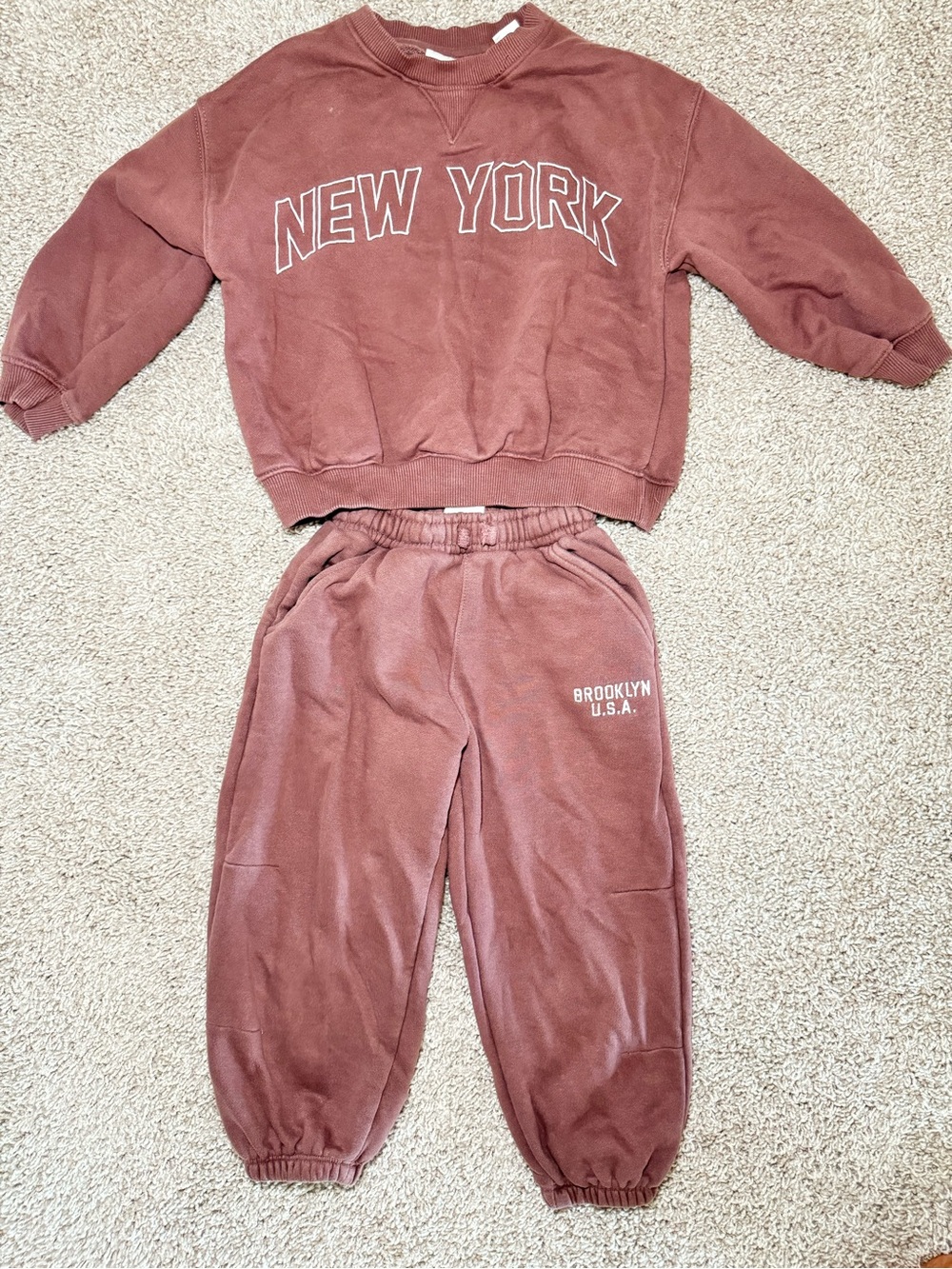 Zara Kids Dusty Brown 'New York' Sweatshirt & Joggers Set
